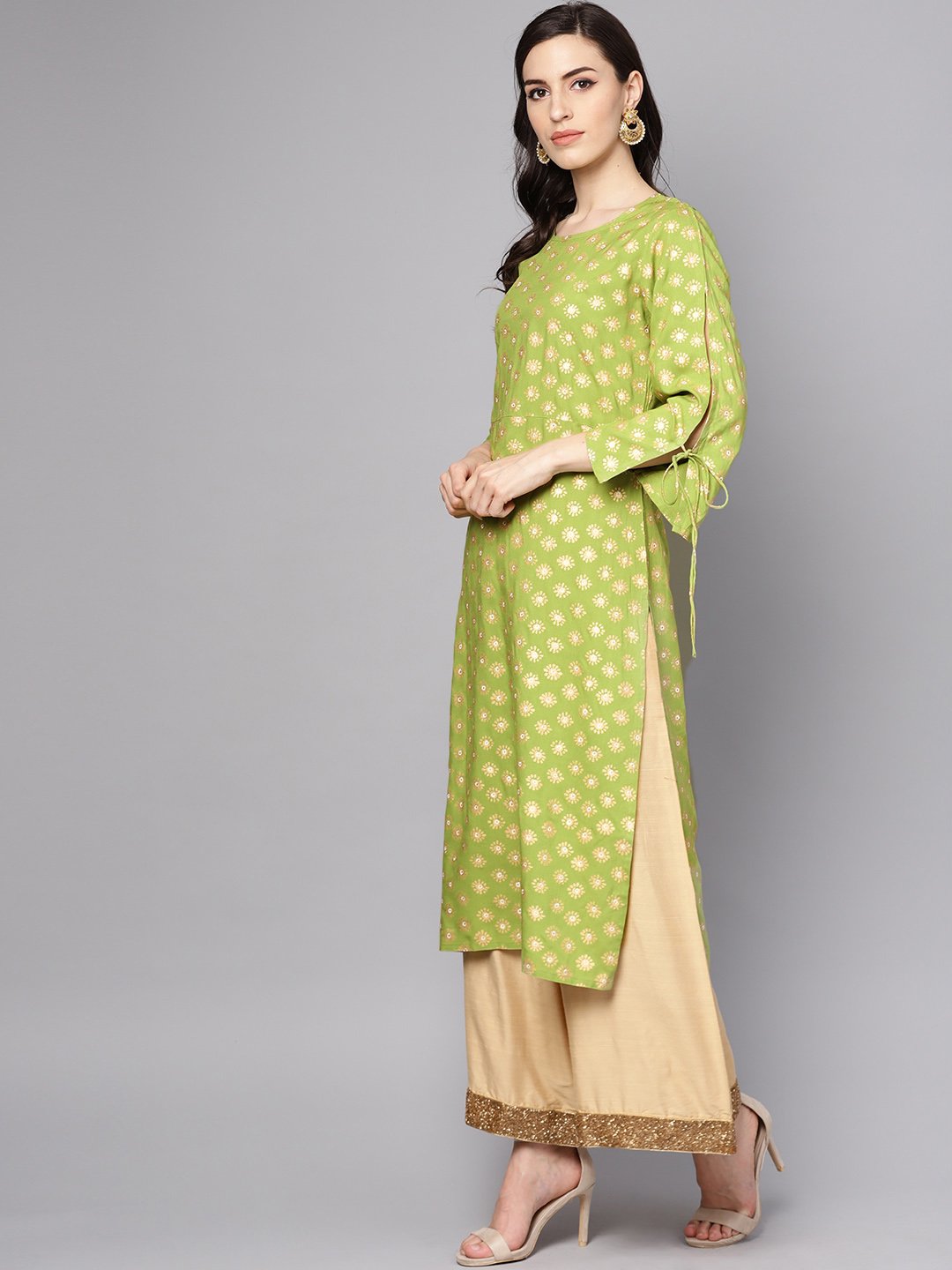 Green printed 3/4th sleeve rayon printed kurta | NOZ2TOZ - Made In INDIA.