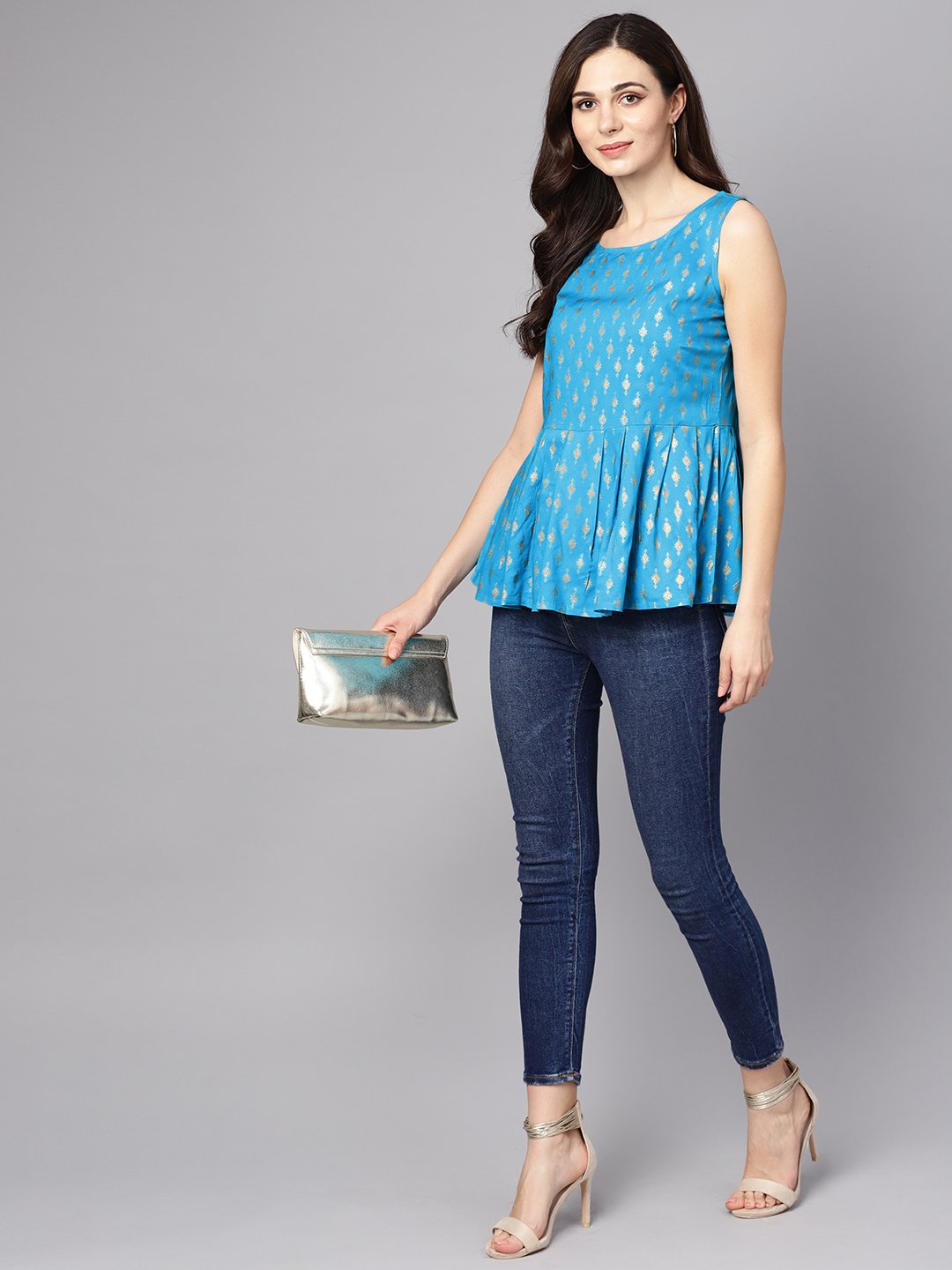 Light blue sleevless a-line Rayon crop top | NOZ2TOZ - Made In INDIA.