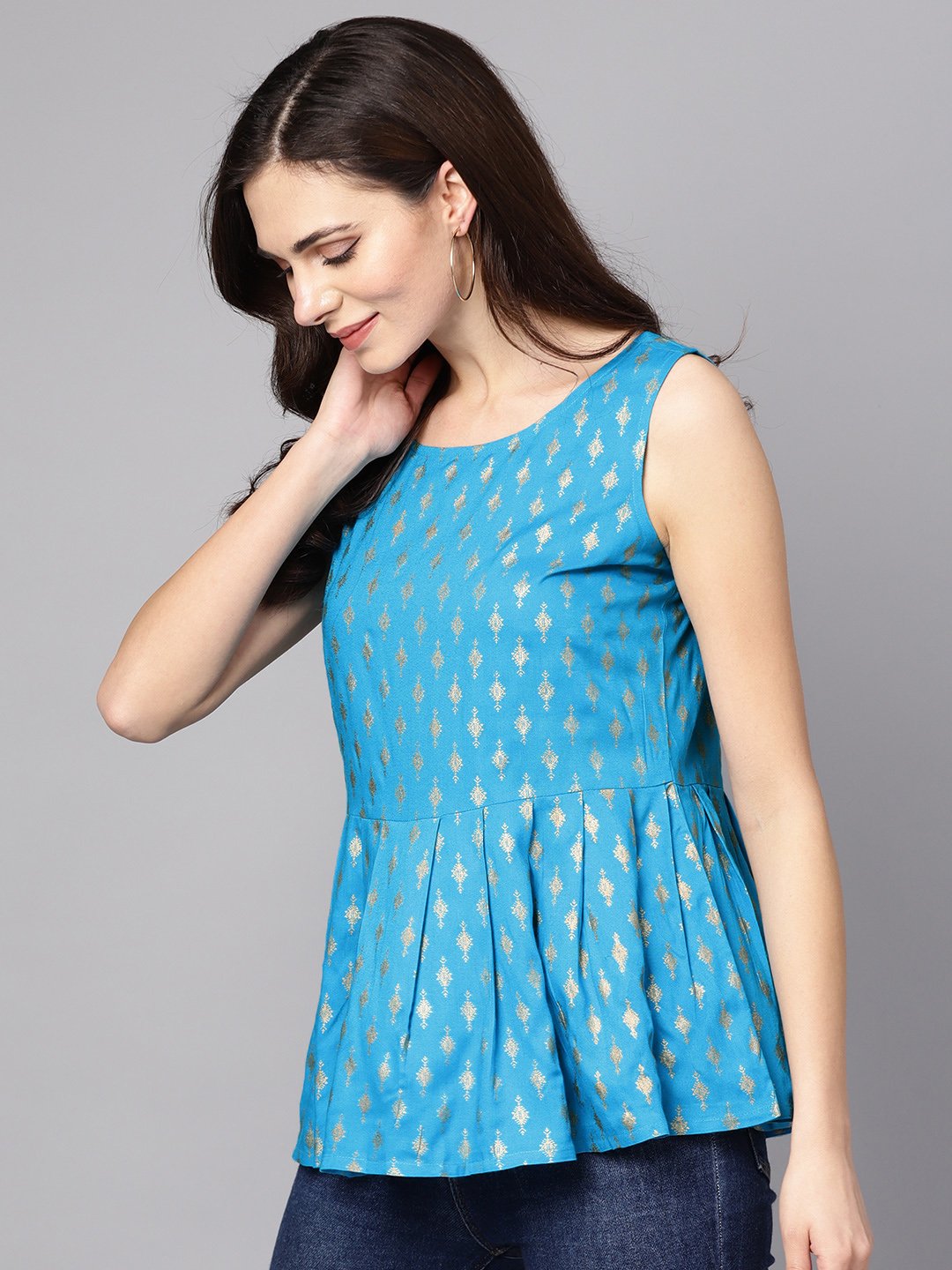 Light blue sleevless a-line Rayon crop top | NOZ2TOZ - Made In INDIA.