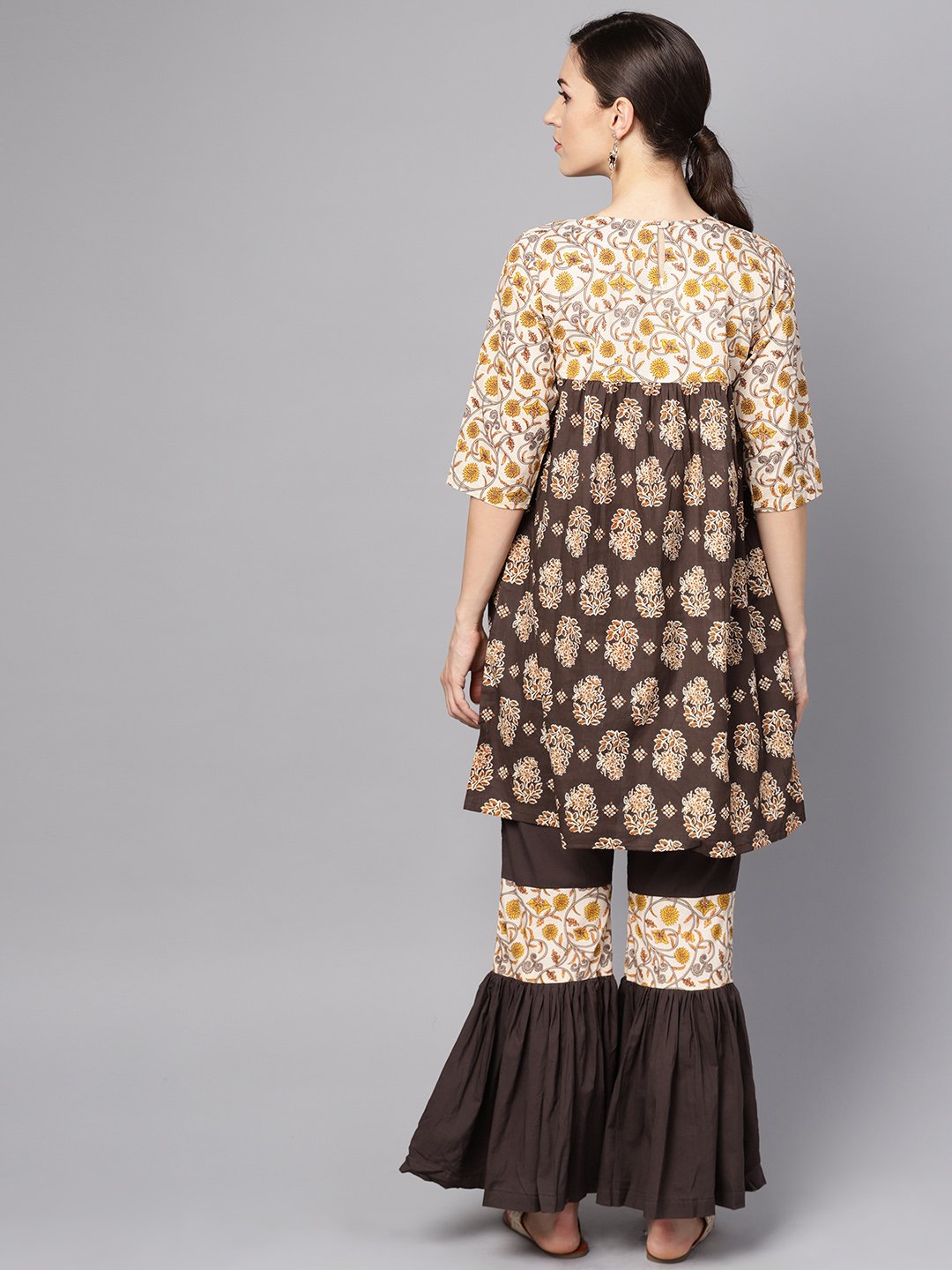 Black & Beige printed Kurti with printed sharara | NOZ2TOZ - Made In INDIA.