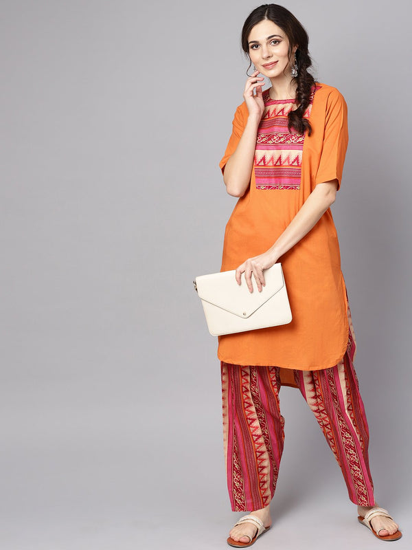 Women Orange & Pink Printed Kurta with Palazzos & Dupatta | NOZ2TOZ - Made In INDIA.