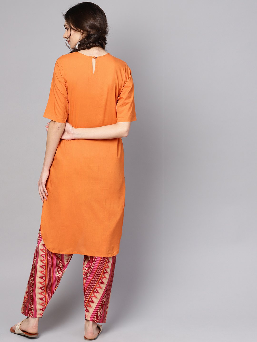 Women Orange & Pink Printed Kurta with Palazzos & Dupatta | NOZ2TOZ - Made In INDIA.