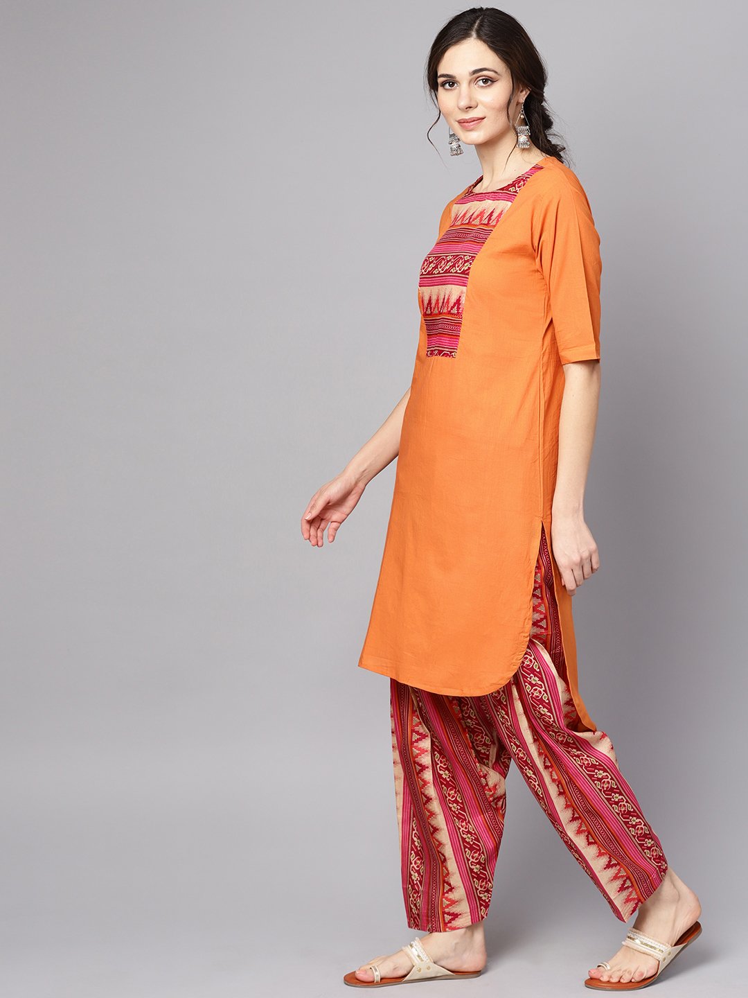 Women Orange & Pink Printed Kurta with Palazzos & Dupatta | NOZ2TOZ - Made In INDIA.