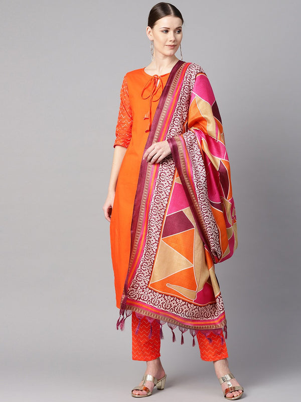 Solid Orange kurta with Pants & Multi coloured dupatta | NOZ2TOZ - Made In INDIA.