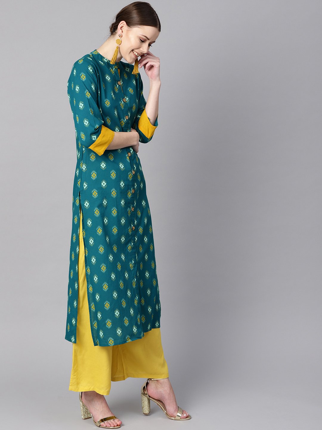 Women Teal Printed Straight Kurta | NOZ2TOZ - Made In INDIA.