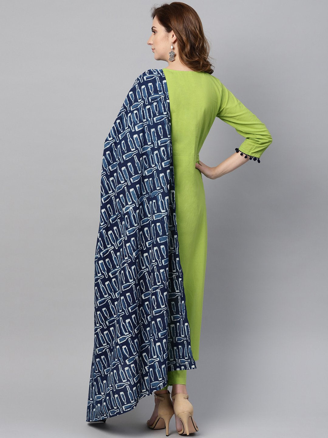 Lime Green Kurta Set with Pants & Mul Printed Dupatta | NOZ2TOZ - Made In INDIA.