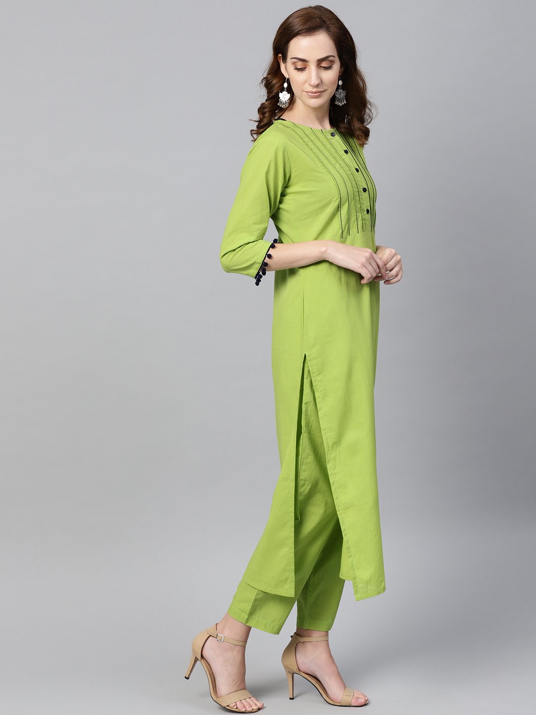 Lime Green Kurta Set with Pants & Mul Printed Dupatta | NOZ2TOZ - Made In INDIA.