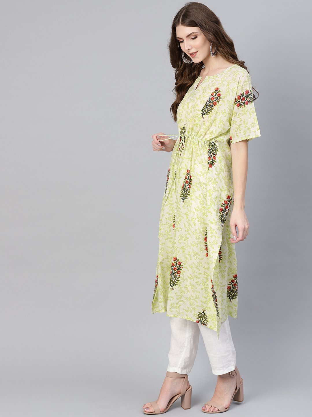 Women Green & Red Printed Kaftan Kurta | NOZ2TOZ - Made In INDIA.