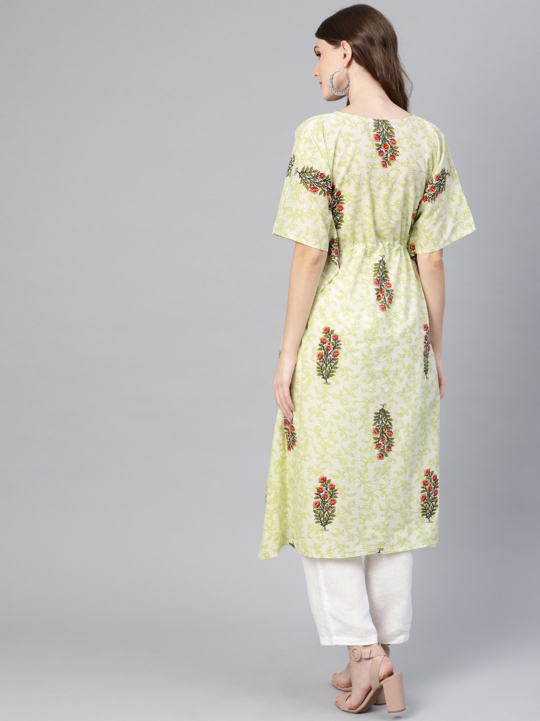 Women Green & Red Printed Kaftan Kurta | NOZ2TOZ - Made In INDIA.