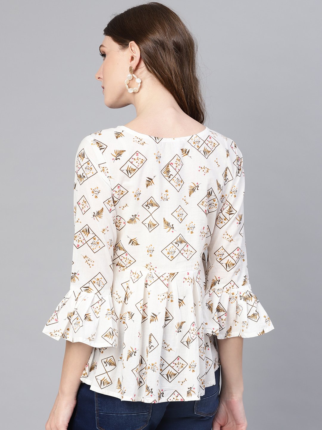 Women White & Brown Printed A-Line Top | NOZ2TOZ - Made In INDIA.