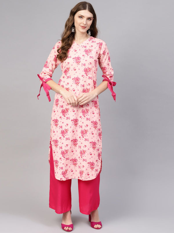 Women Pink Printed Straight Kurta | NOZ2TOZ - Made In INDIA.