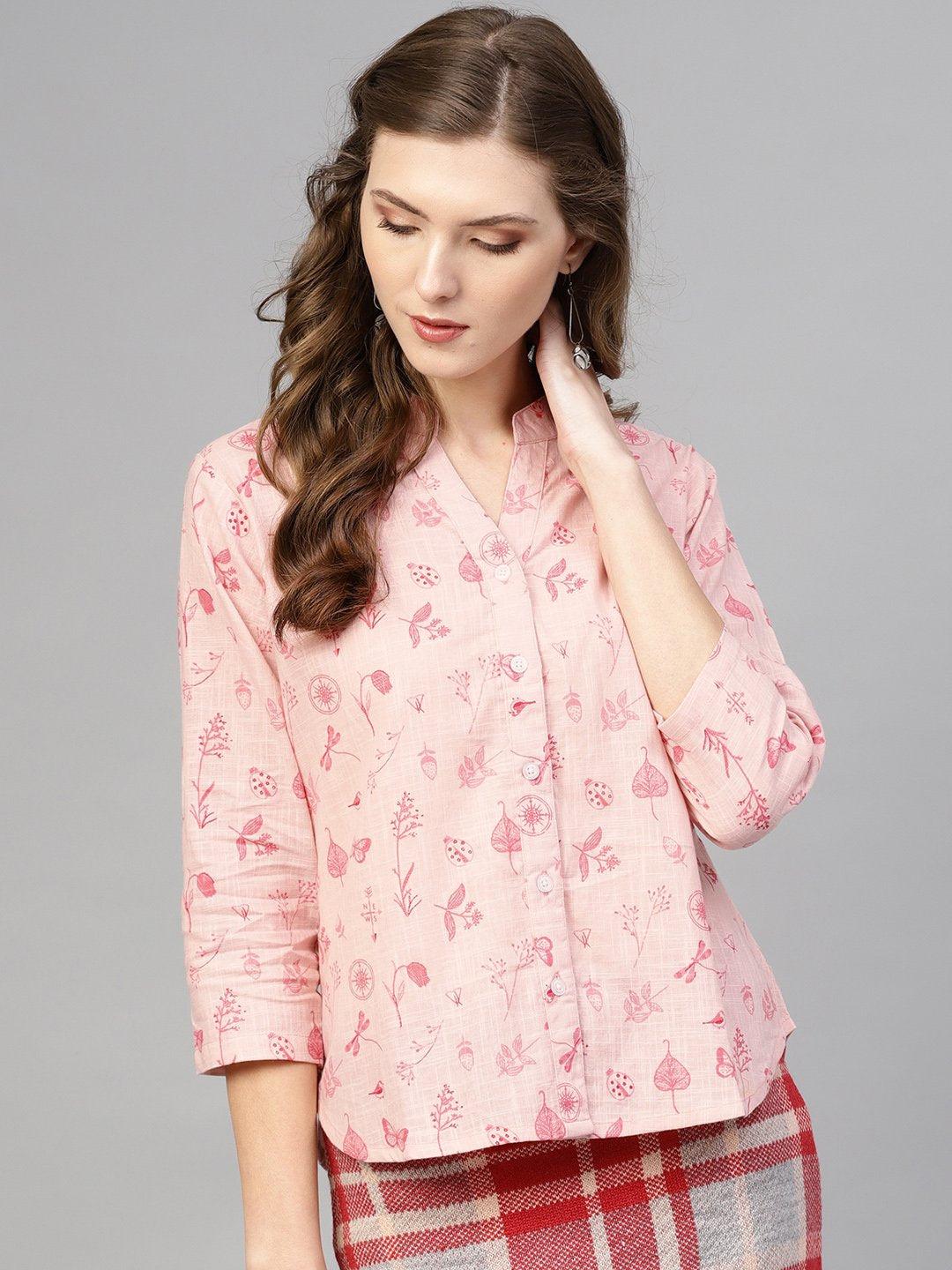 Women Pink Regular Fit Printed Casual Shirt | NOZ2TOZ - Made In INDIA.