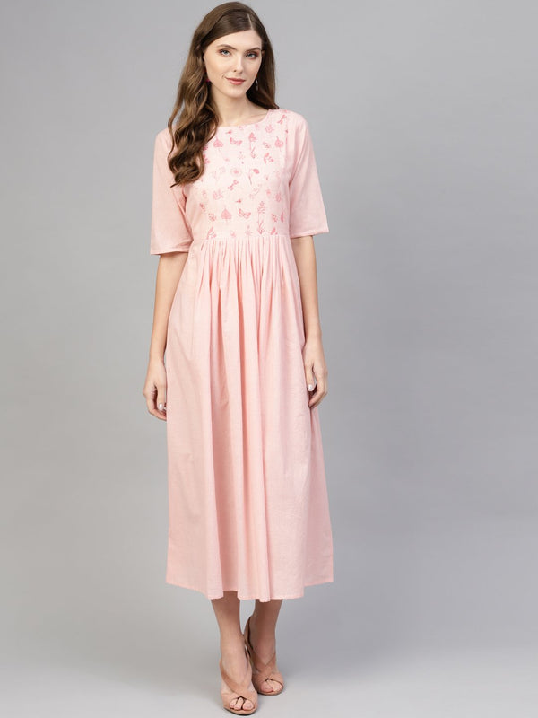 Women Pink Solid A-Line Dress | NOZ2TOZ - Made In INDIA.