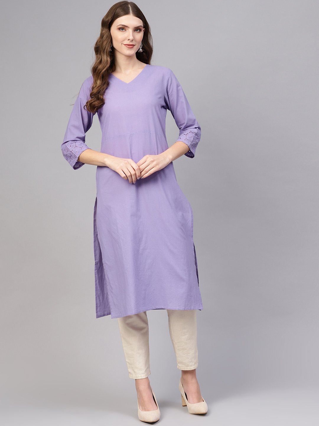 Women Lavender Printed Straight Kurta | NOZ2TOZ - Made In INDIA.