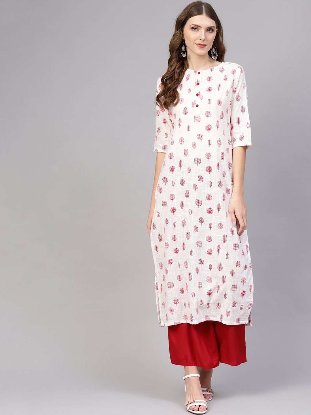 Women White & Red Printed Straight Kurta | NOZ2TOZ - Made In INDIA.