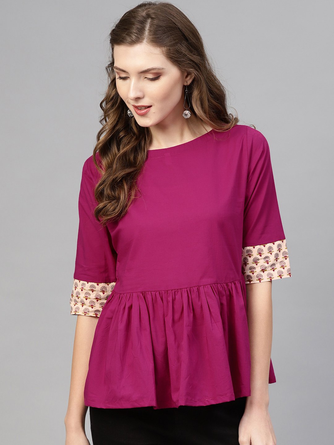 Magenta flared Top with detailed cuffs | NOZ2TOZ - Made In INDIA.