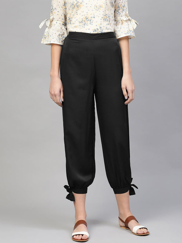 Black ankle length crepe trouser | NOZ2TOZ - Made In INDIA.