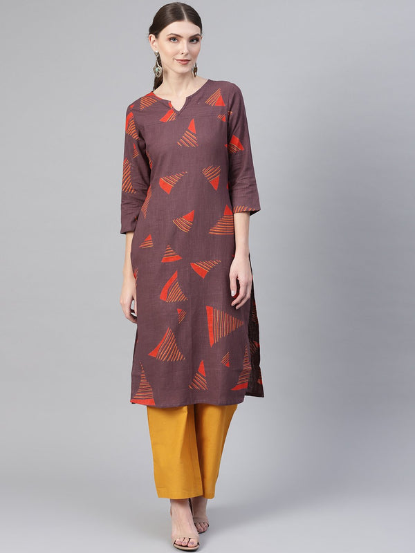 Women Purple & Mustard Yellow Printed Kurta with Palazzos | NOZ2TOZ - Made In INDIA.