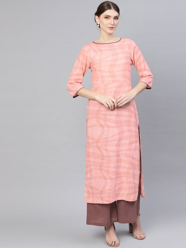 Women Pink & Brown Printed Kurta with Palazzos | NOZ2TOZ - Made In INDIA.