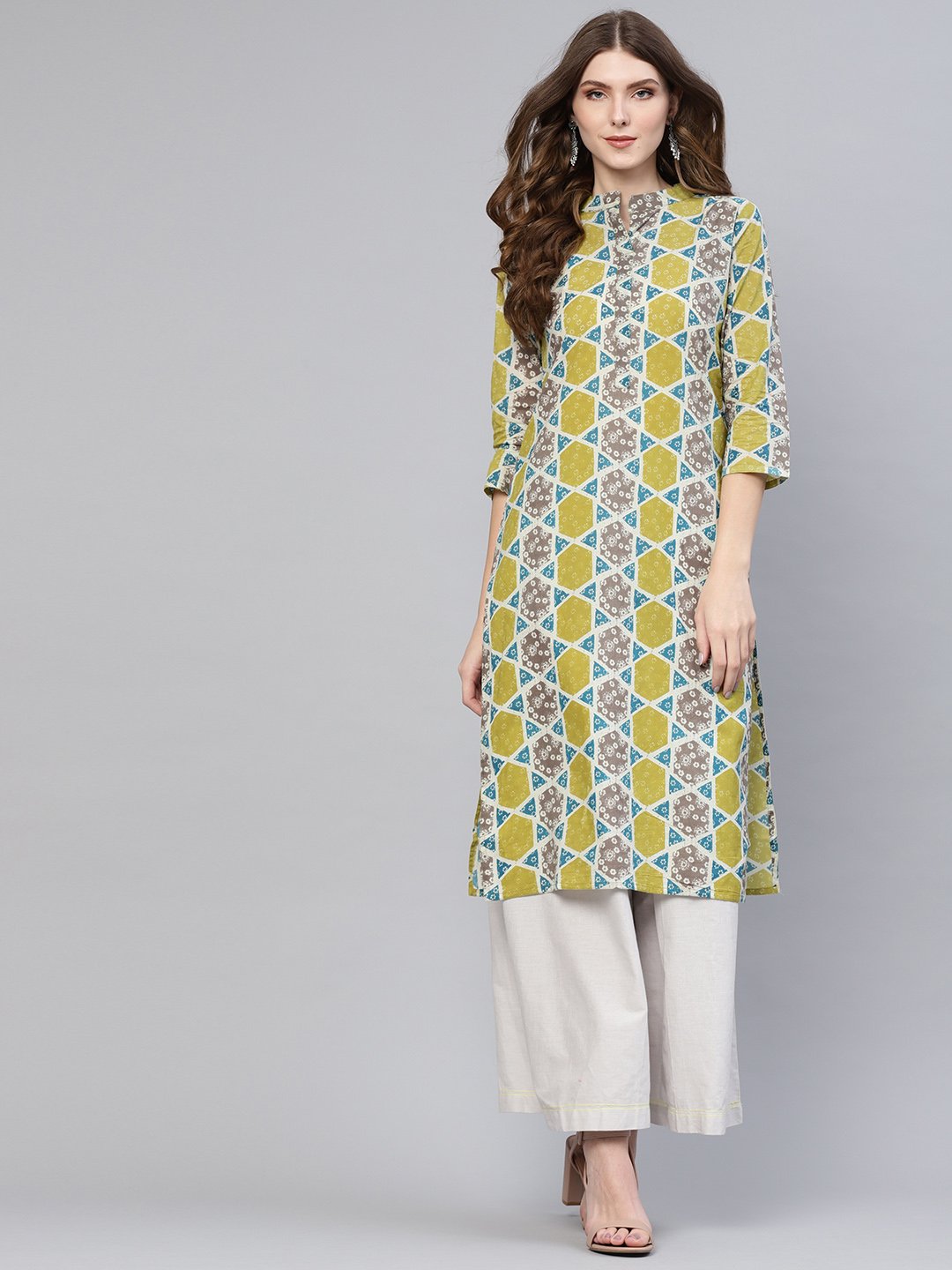 Women Green & Grey Printed Straight Kurta | NOZ2TOZ - Made In INDIA.