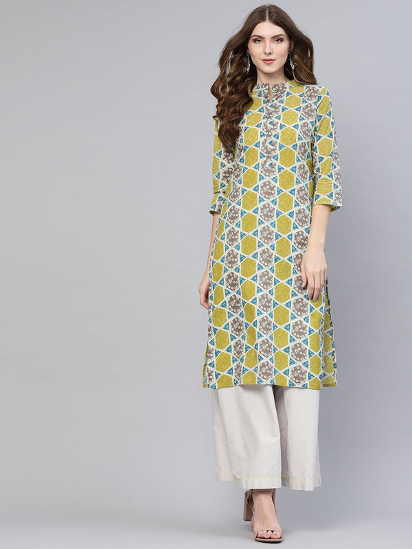 Women Green & Grey Printed Straight Kurta | NOZ2TOZ - Made In INDIA.