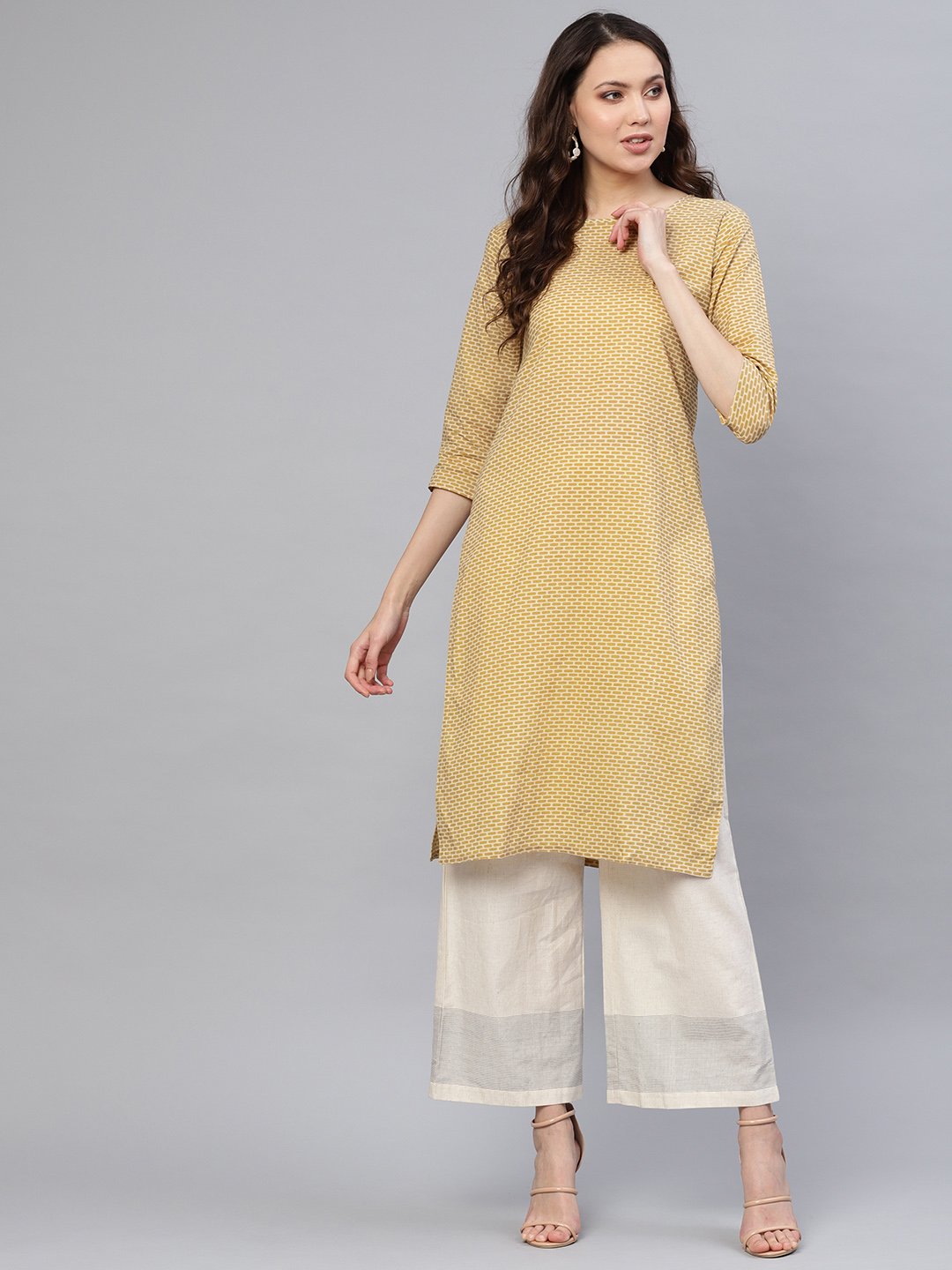 Women Beige Printed Straight Kurta | NOZ2TOZ - Made In INDIA.