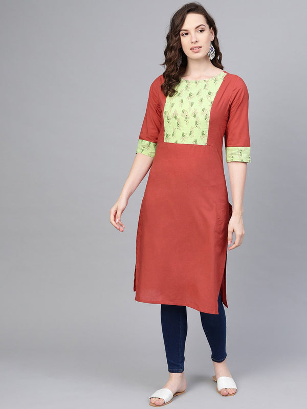 Solid Maroon Straight Kurta with Printed yoke & cuff detailing | NOZ2TOZ - Made In INDIA.