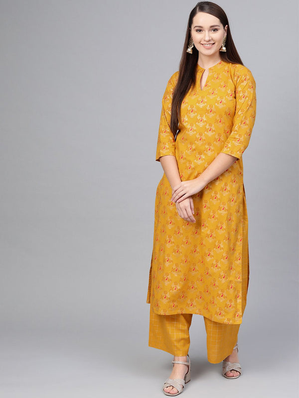 Mustard Gold printed Kurta set with Solid pants | NOZ2TOZ - Made In INDIA.