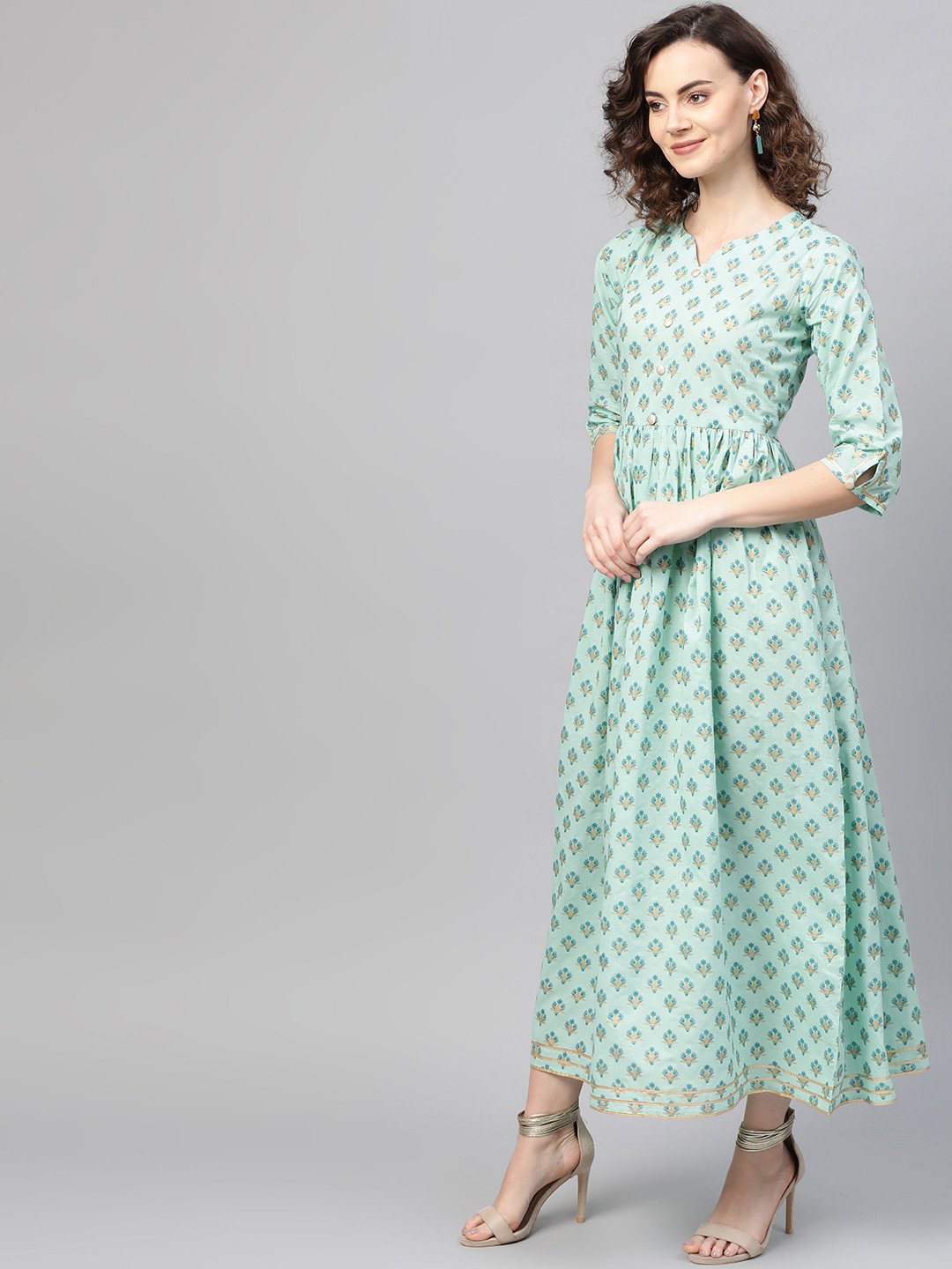 Women Green & Blue Floral Printed Maxi Dress | NOZ2TOZ - Made In INDIA.