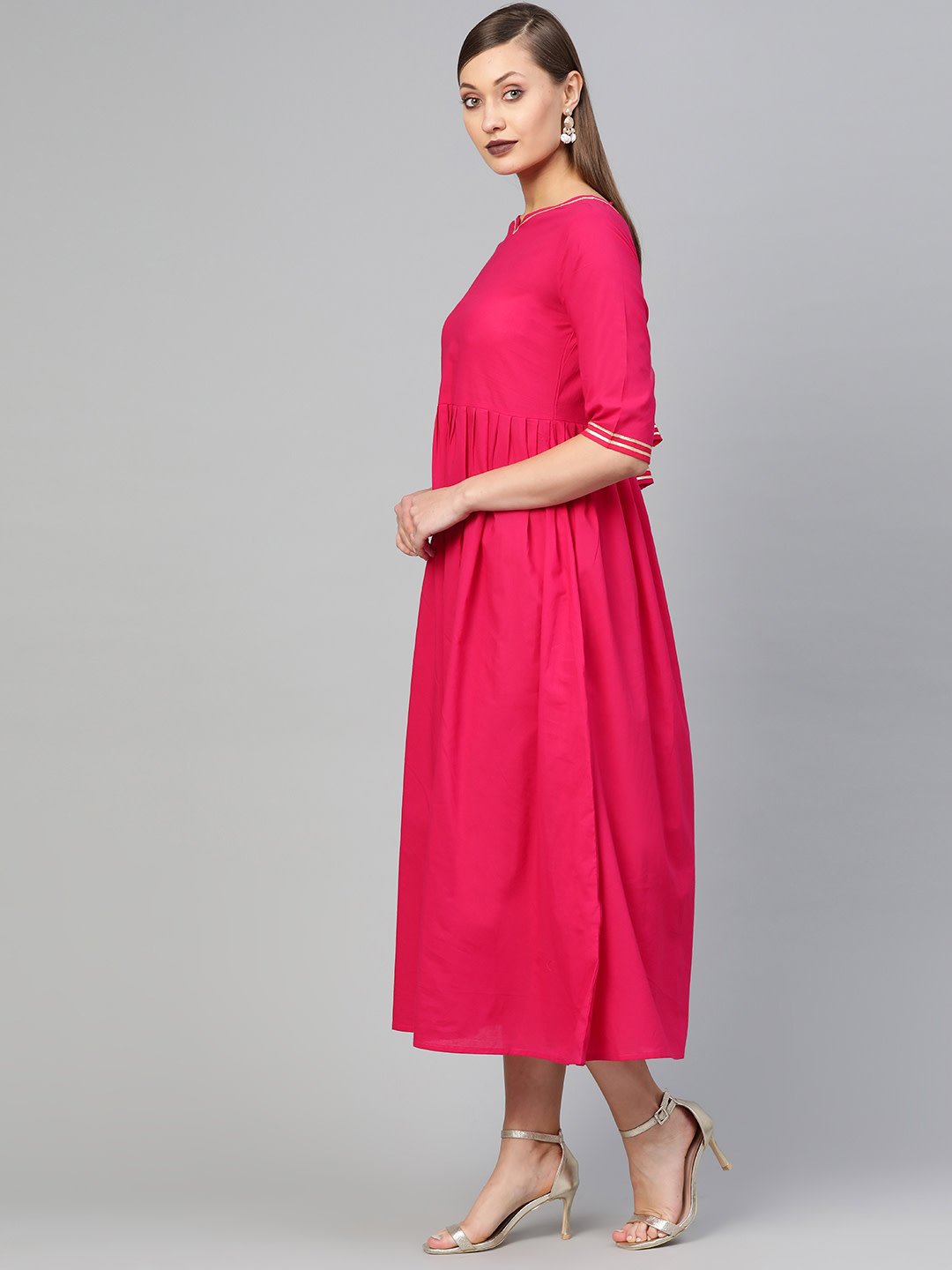 Women Magenta Solid Maxi Dress | NOZ2TOZ - Made In INDIA.