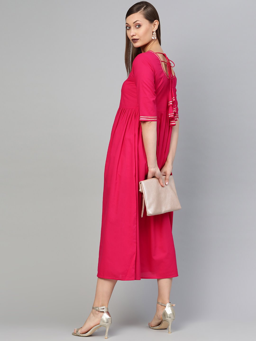 Women Magenta Solid Maxi Dress | NOZ2TOZ - Made In INDIA.