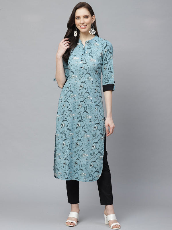 Women Straight Grey & Black Printed kurta & Palazzo Set | NOZ2TOZ - Made In INDIA.