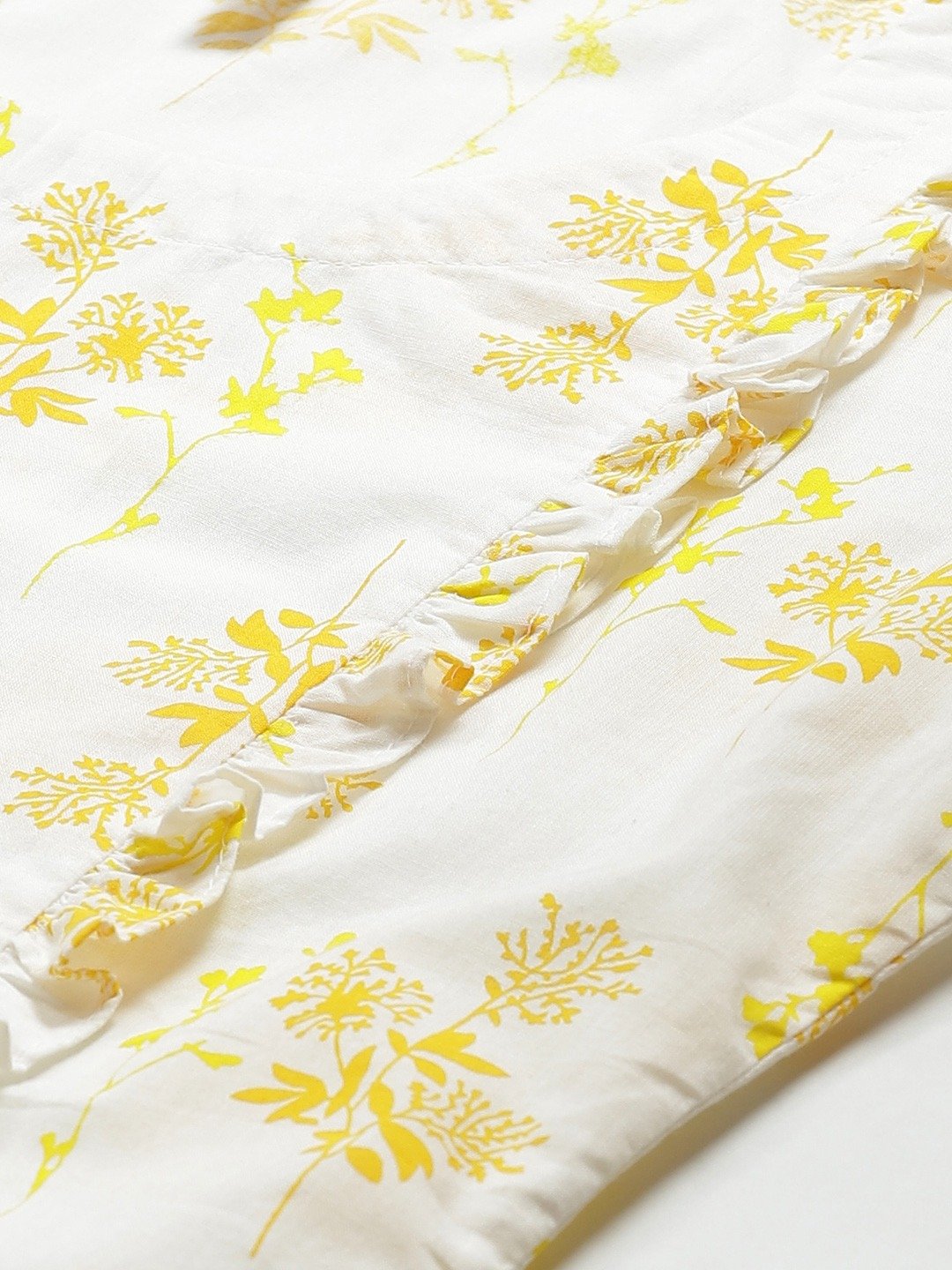 Women White & Yellow Regular Floral Printed Round Neck Top | NOZ2TOZ - Made In INDIA.