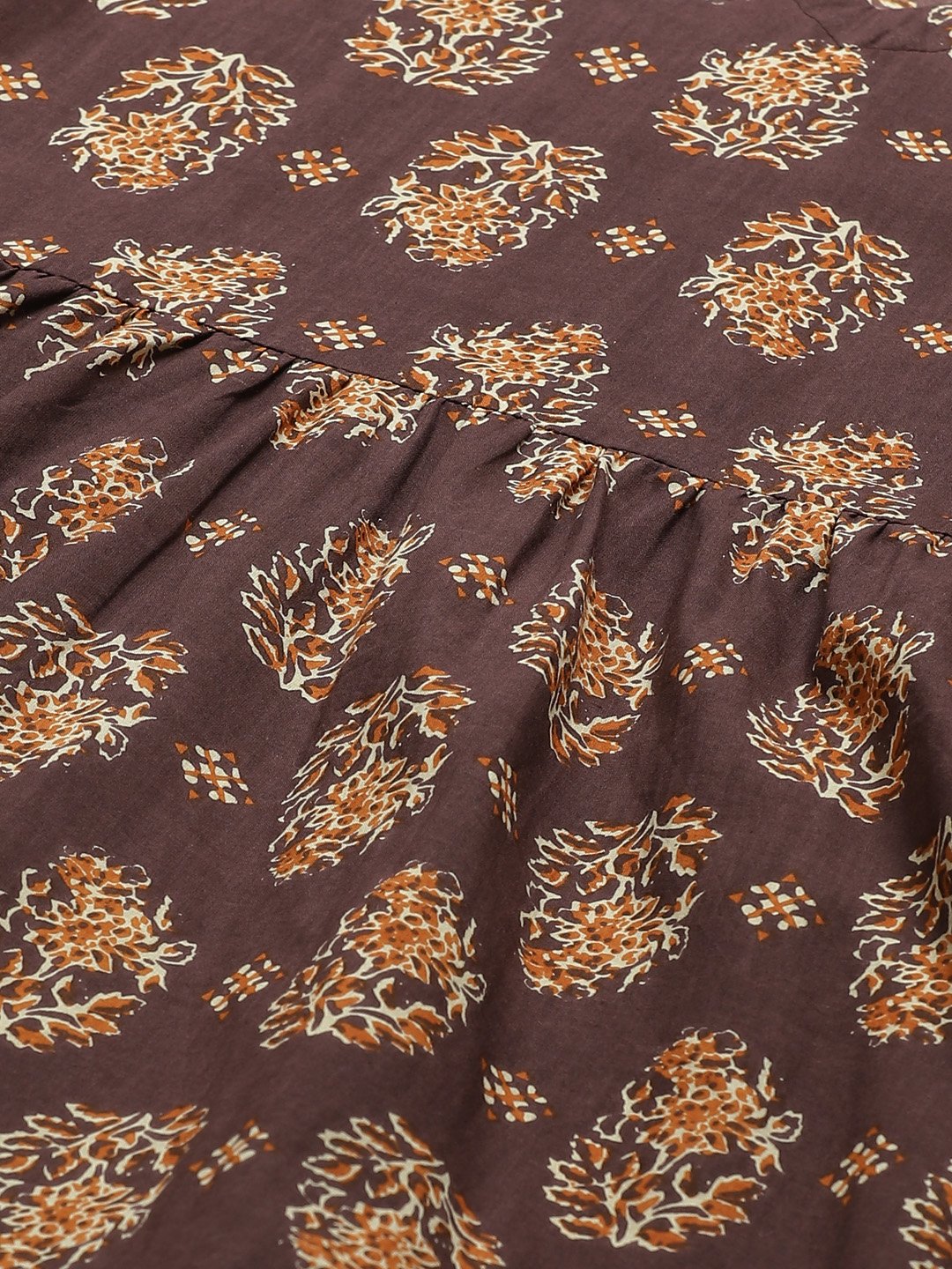 Women Brown Three-Quarter Sleeves Flared Kurta with Trouser | NOZ2TOZ - Made In INDIA.