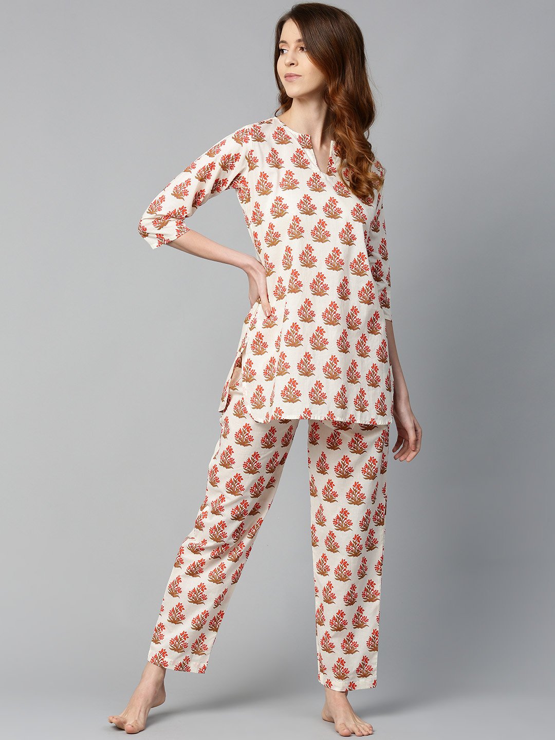 Women White and multi floral prnt Top and pant set | NOZ2TOZ - Made In INDIA.