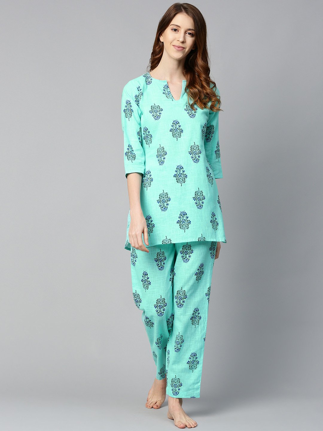 Women Turq Green And multi floral prnt Top and pant set | NOZ2TOZ - Made In INDIA.