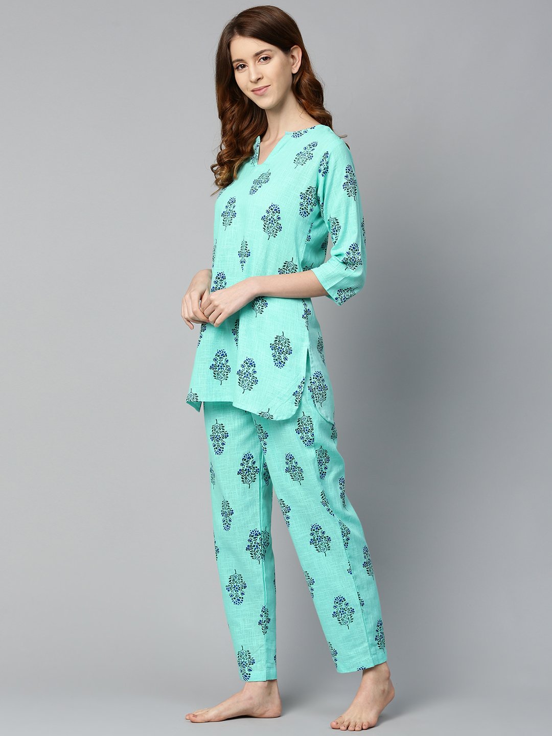 Women Turq Green And multi floral prnt Top and pant set | NOZ2TOZ - Made In INDIA.