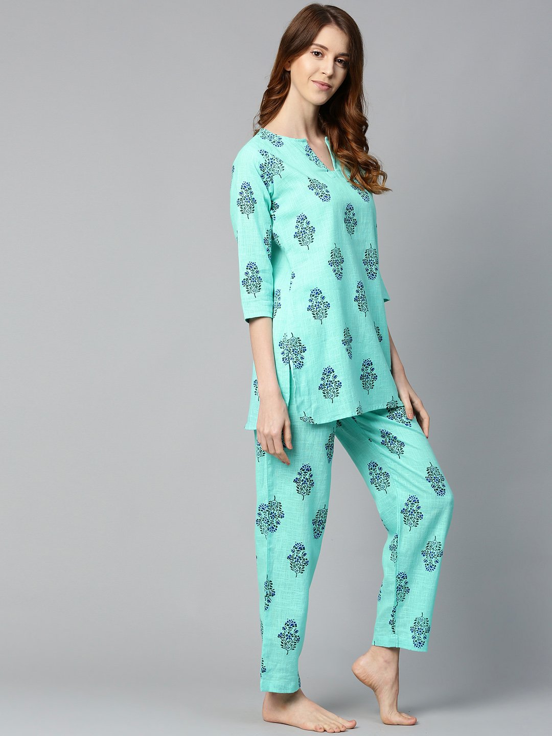 Women Turq Green And multi floral prnt Top and pant set | NOZ2TOZ - Made In INDIA.