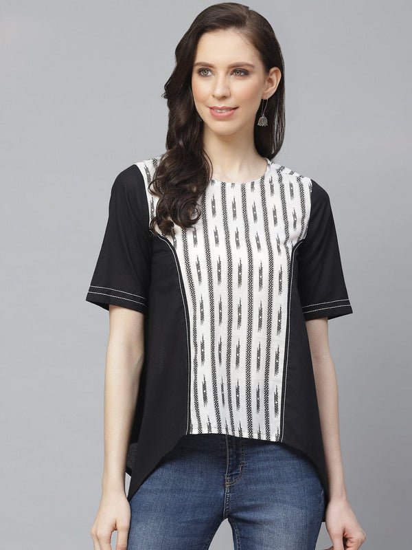 Women Black And white front panel high and low tunic | NOZ2TOZ - Made In INDIA.