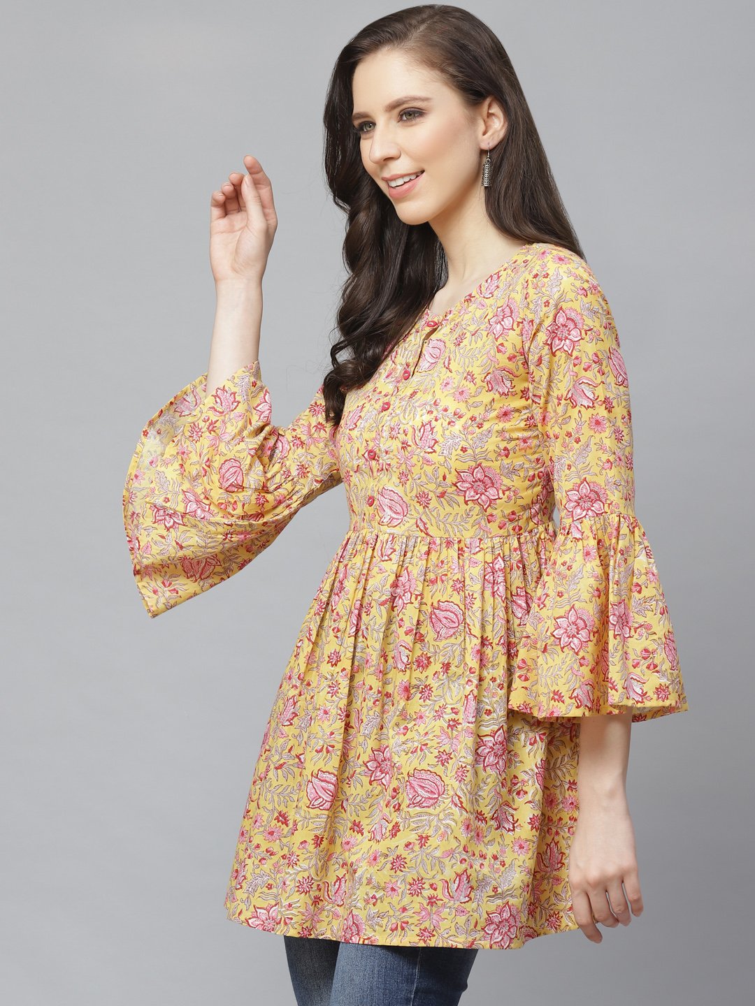 Women mustard yellow printed tunic | NOZ2TOZ - Made In INDIA.