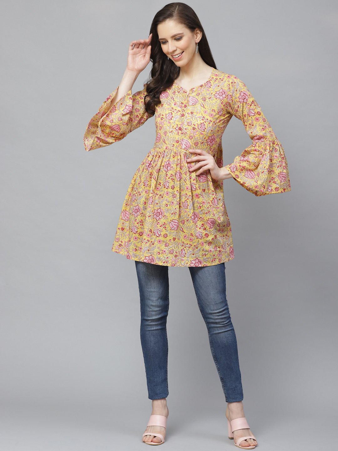 Women mustard yellow printed tunic | NOZ2TOZ - Made In INDIA.