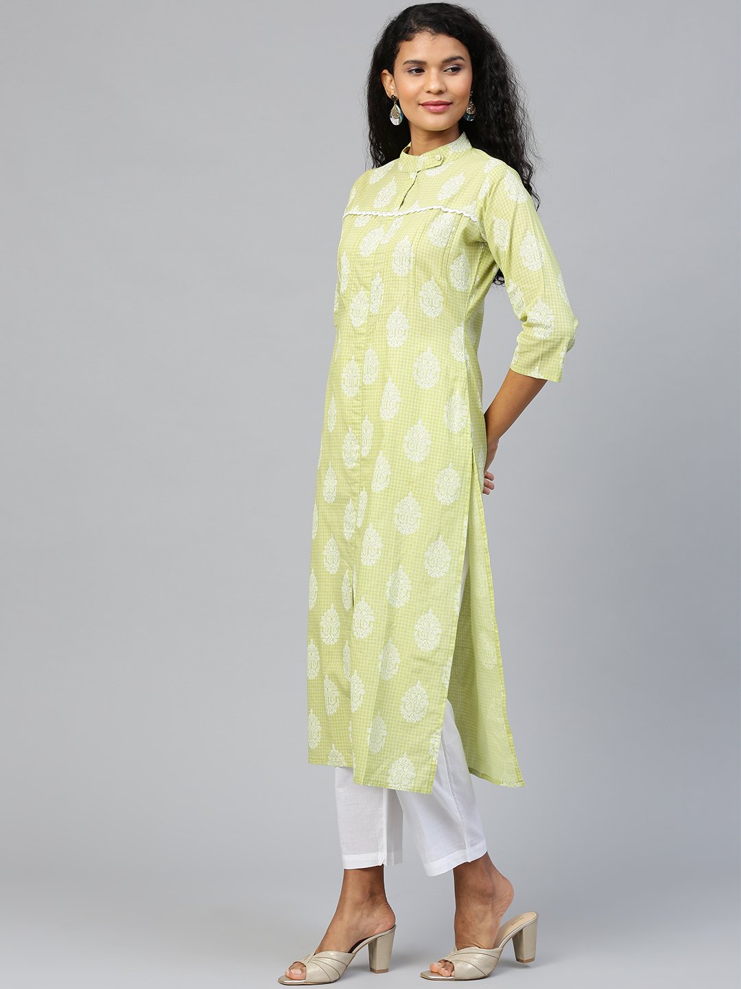 Women White Three-Quarter Sleeves Flared Kurta and Trouser Set | NOZ2TOZ - Made In INDIA.