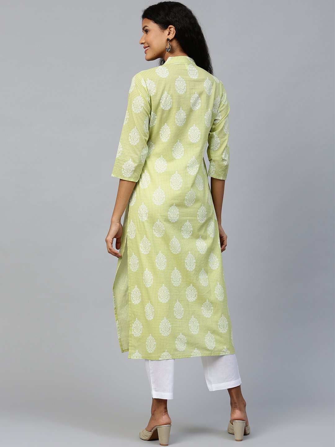 Women White Three-Quarter Sleeves Flared Kurta and Trouser Set | NOZ2TOZ - Made In INDIA.