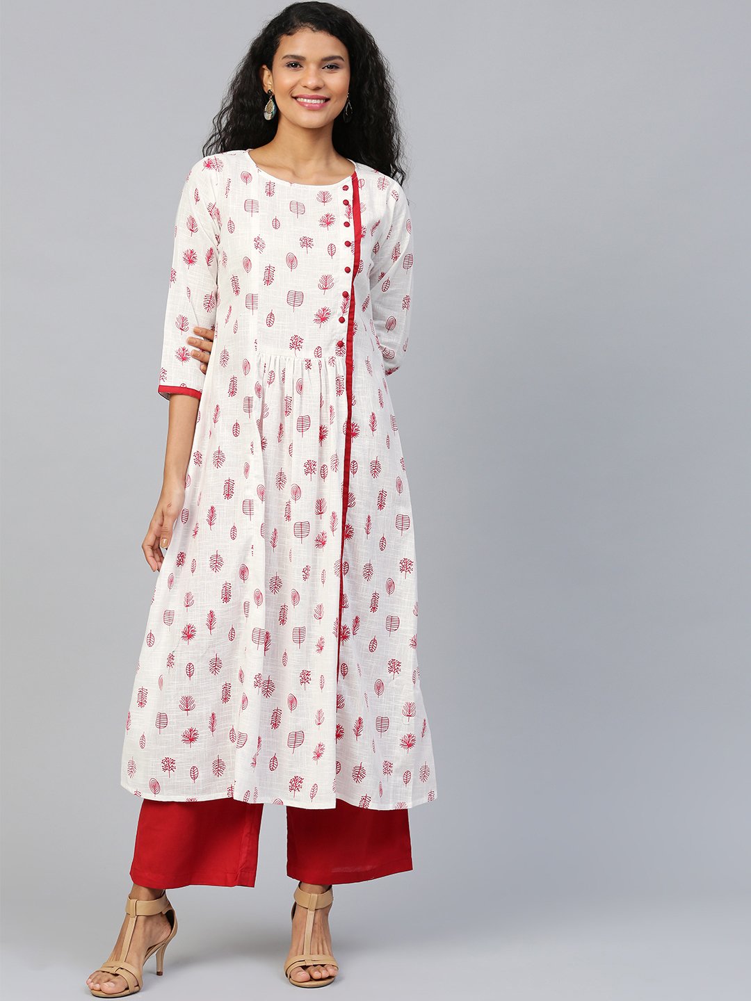 Women White Three-Quarter Sleeves Flared Kurta With Palazzo | NOZ2TOZ - Made In INDIA.