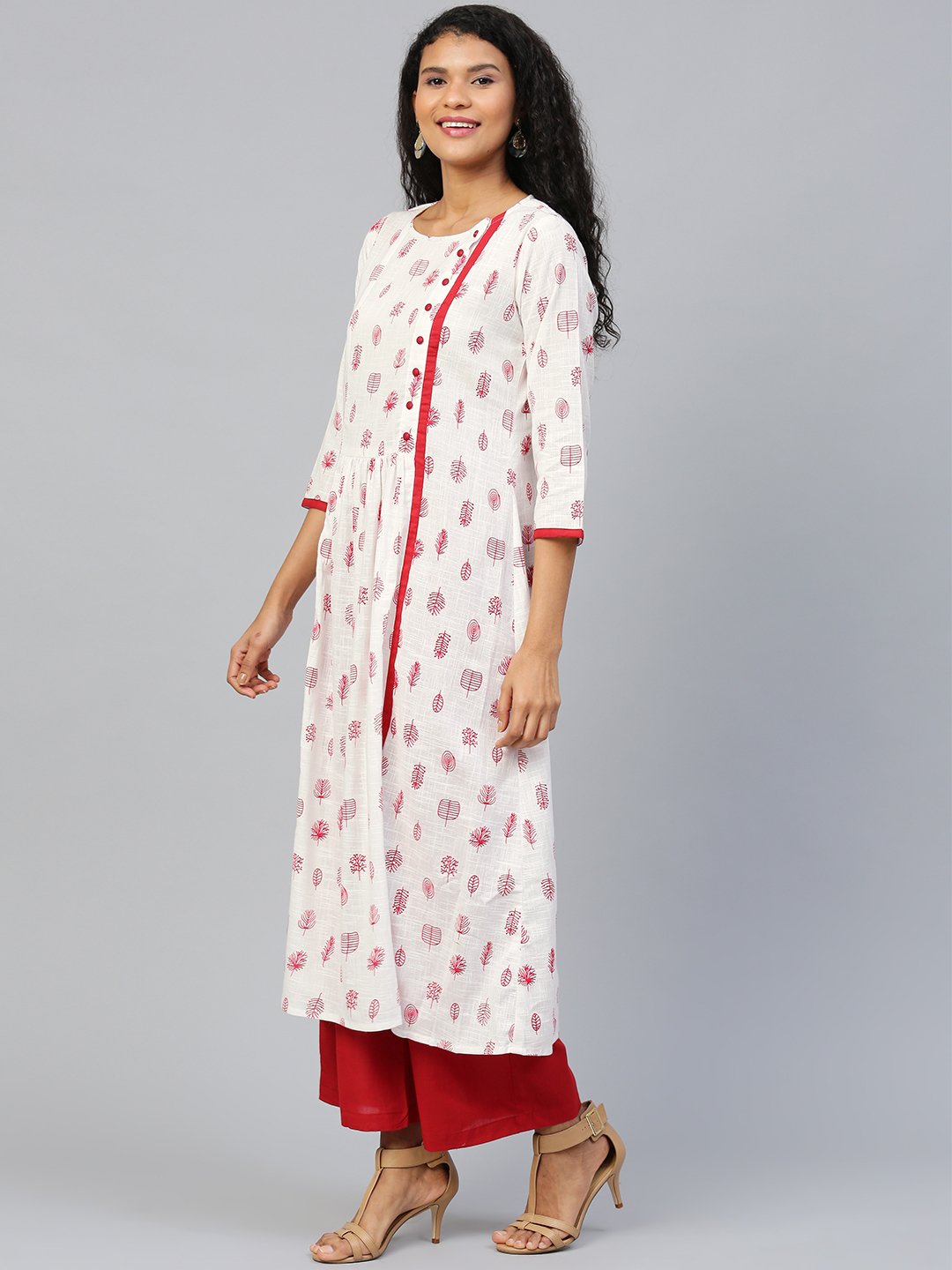 Women White Three-Quarter Sleeves Flared Kurta With Palazzo | NOZ2TOZ - Made In INDIA.