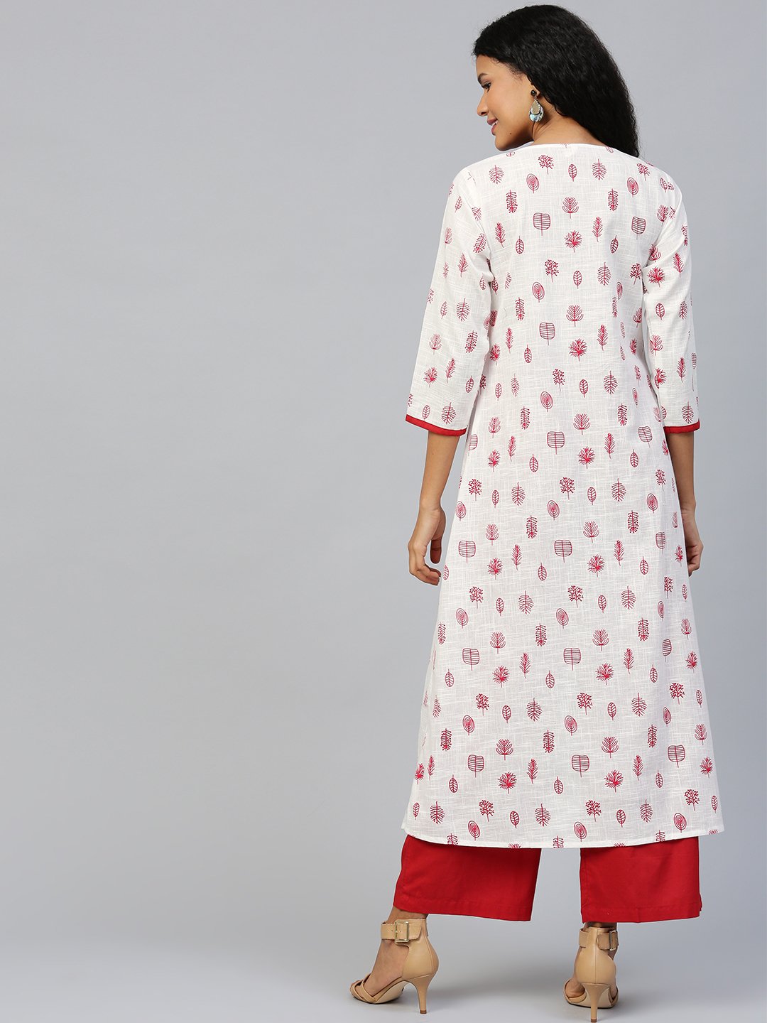 Women White Three-Quarter Sleeves Flared Kurta With Palazzo | NOZ2TOZ - Made In INDIA.