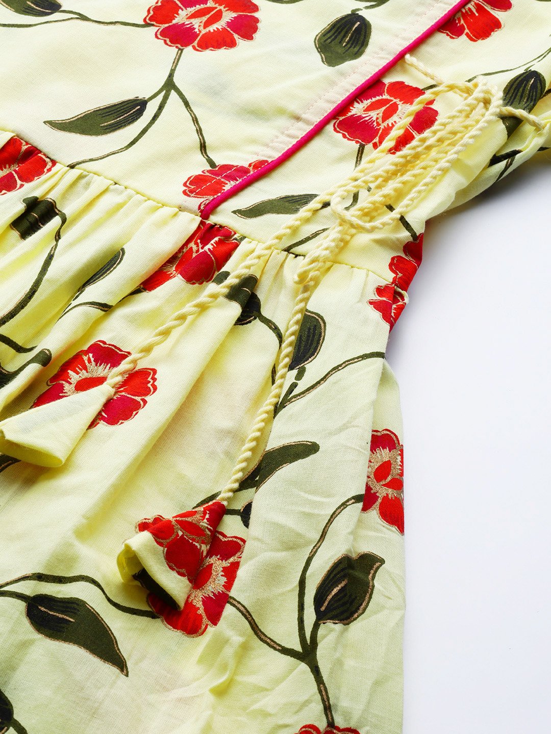 Women Yellow Floral Printed V-Neck Viscose Rayon Maxi Dress | NOZ2TOZ - Made In INDIA.