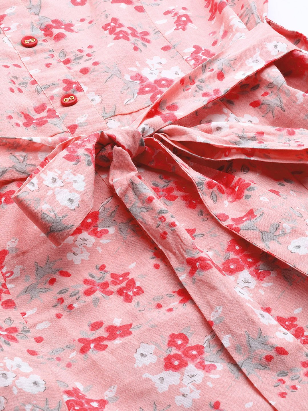 Women Pink Floral Printed Shirt Collar Cotton A-Line Dress | NOZ2TOZ - Made In INDIA.