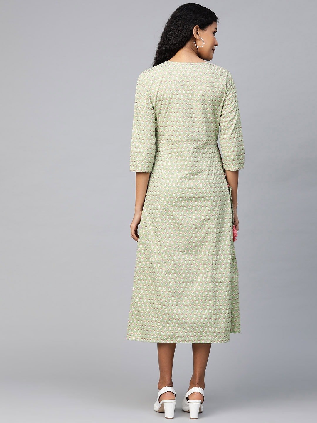 Women Green Ethnic Motifs Printed A-Line Dress | NOZ2TOZ - Made In INDIA.