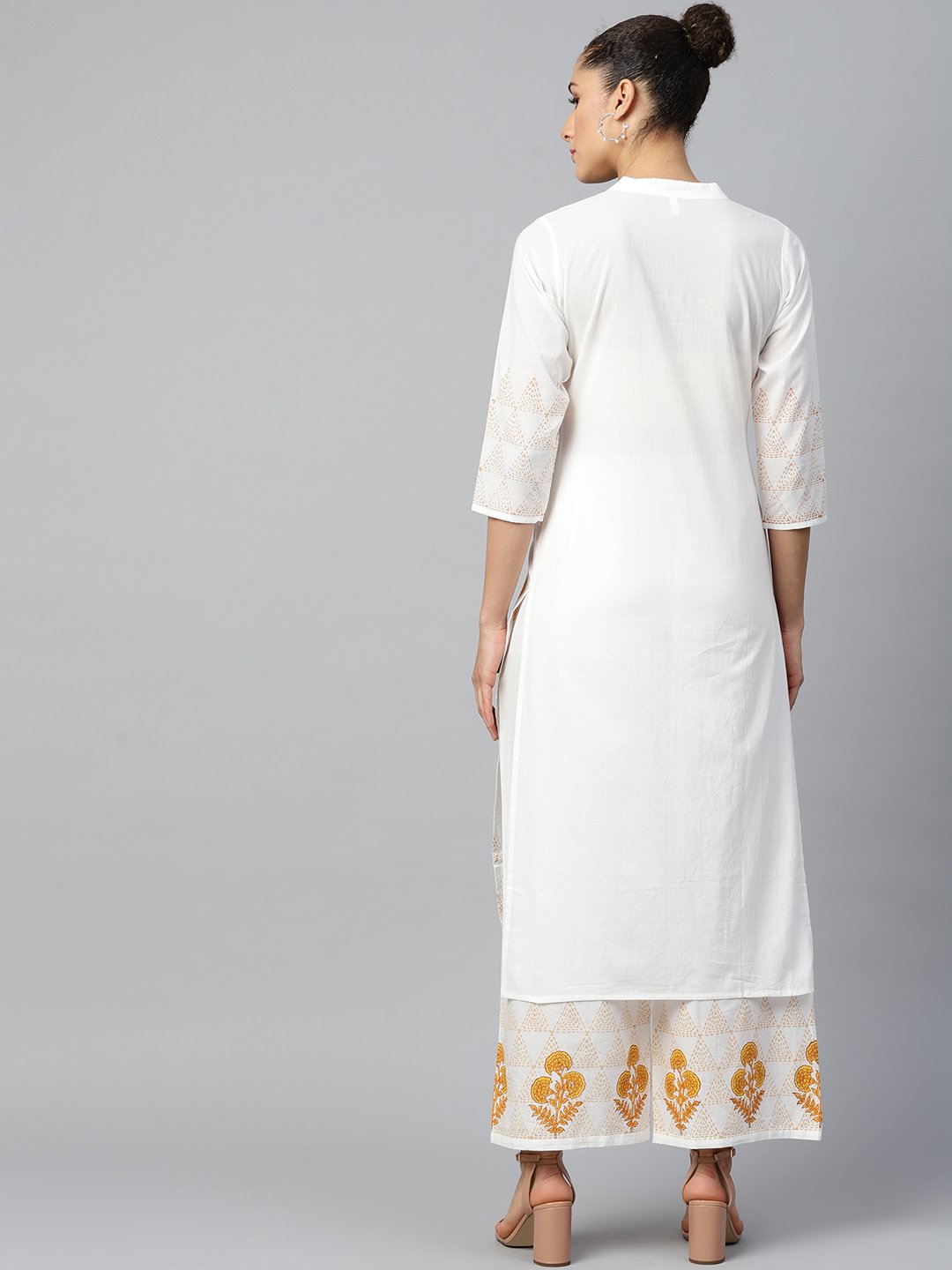 Women White Three-Quarter Sleeves Straight Kurta with Palazzo Set | NOZ2TOZ - Made In INDIA.